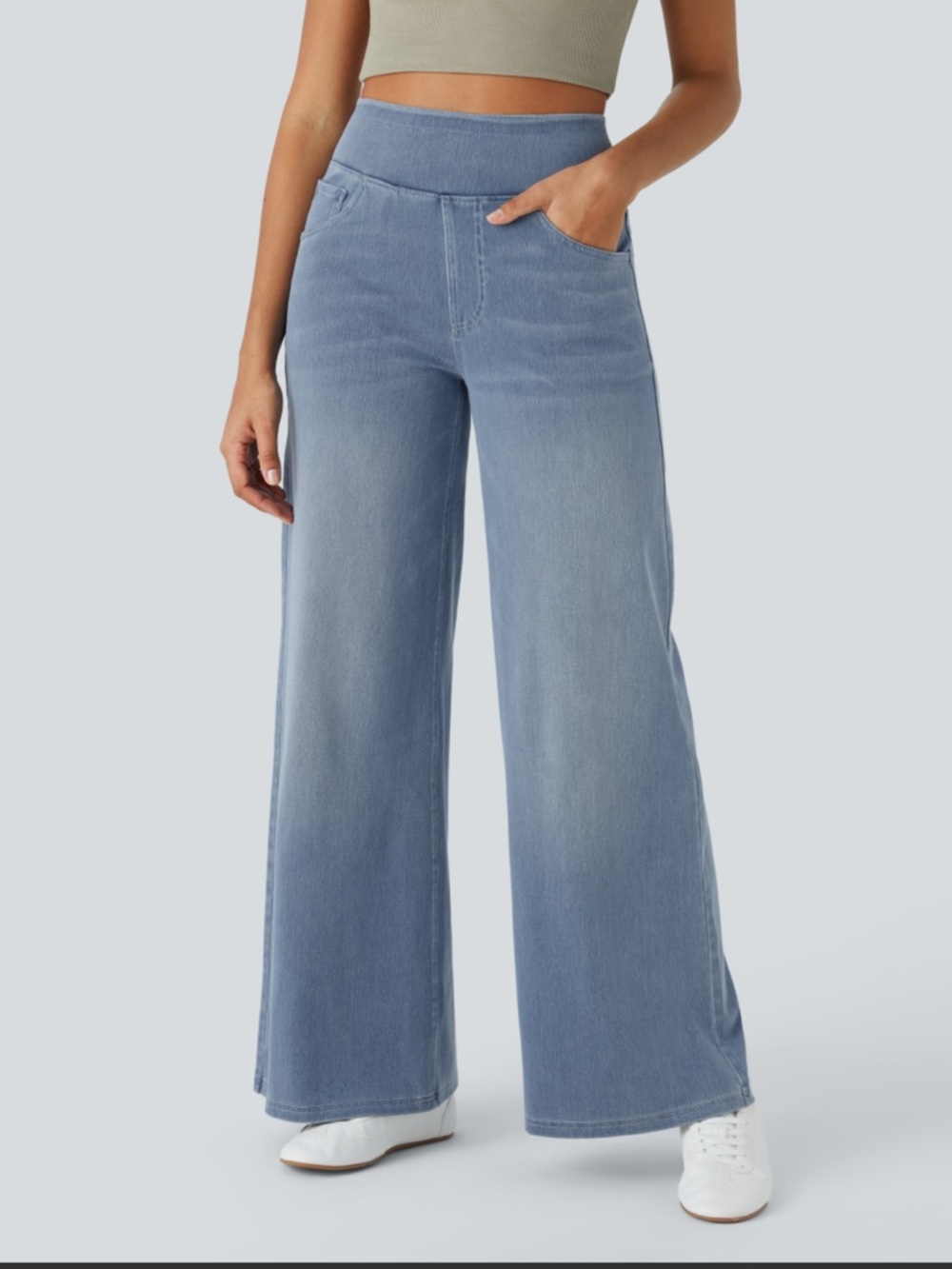 Halara Flex™ High Waisted Pockets Baggy Wide Leg Washed Casual Jeans,Gray Blue
